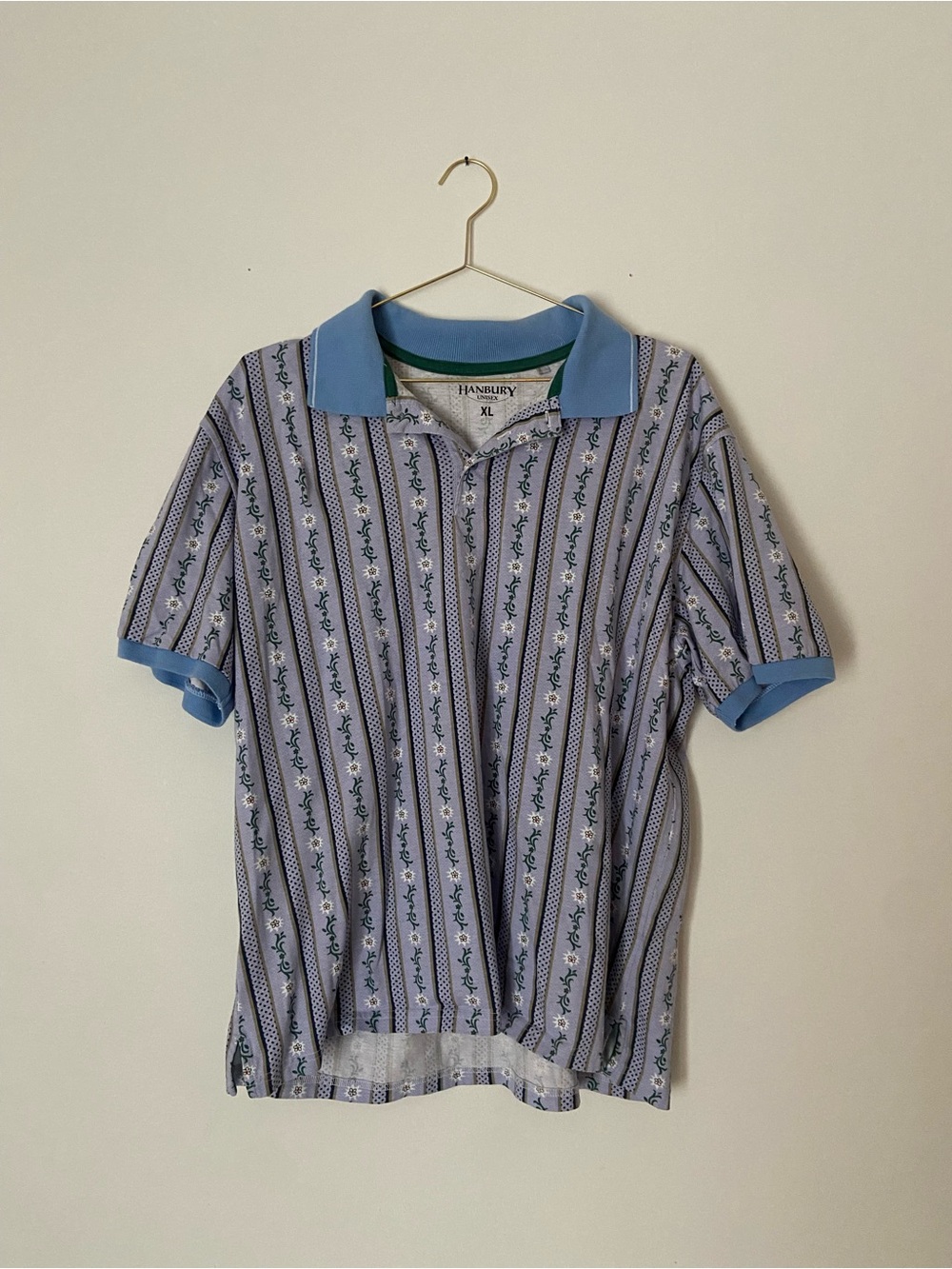 Blue Striped Floral Polo Shirt - Men's